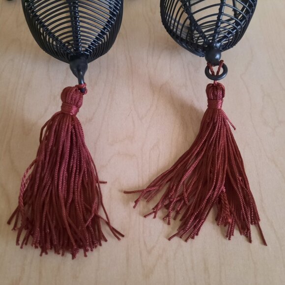 19th Century Ornate Tealight Hanging Lanterns - Wrought Iron, Set of 2 - Picture 4 of 12